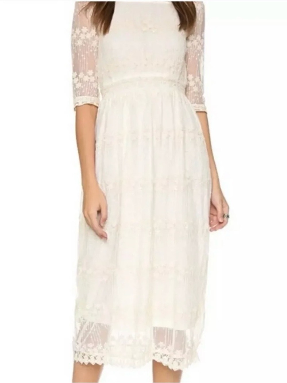 NWT Raga “The Harper Dress” Lace Midi Dress with Sheer Sleeves